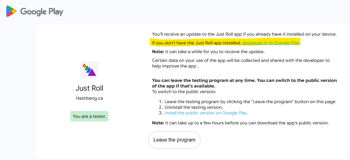 The Play Store link