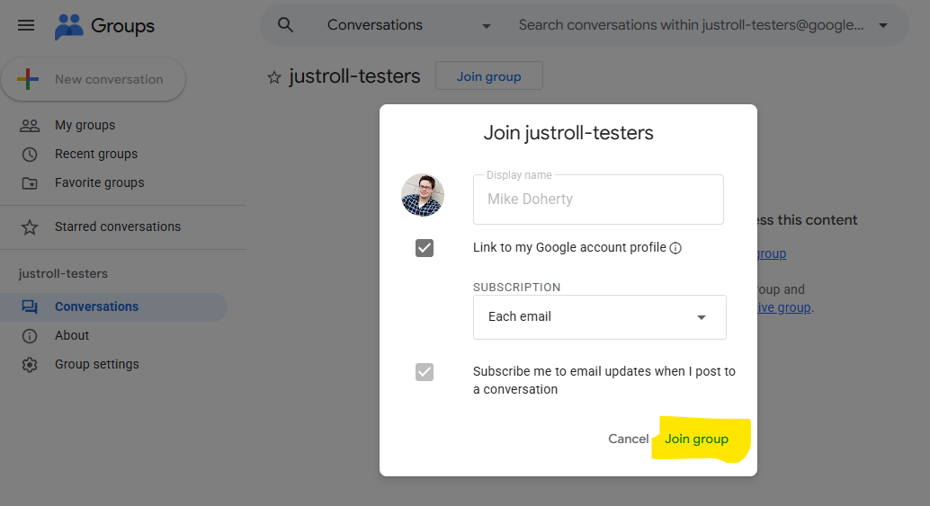 The Join Group button